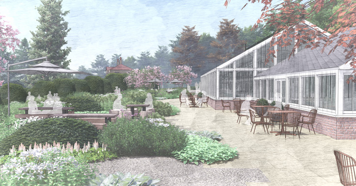 artist impression of outdoor area at Vinery Restaurant, Raby Castle